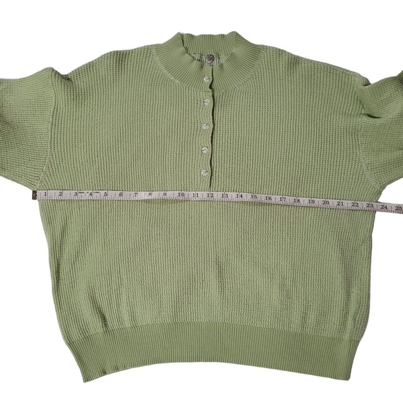 Margaret O'Leary Size L Mint Green Button Front Waffle Knit Henley Sweater Top - Picture 4 of 6